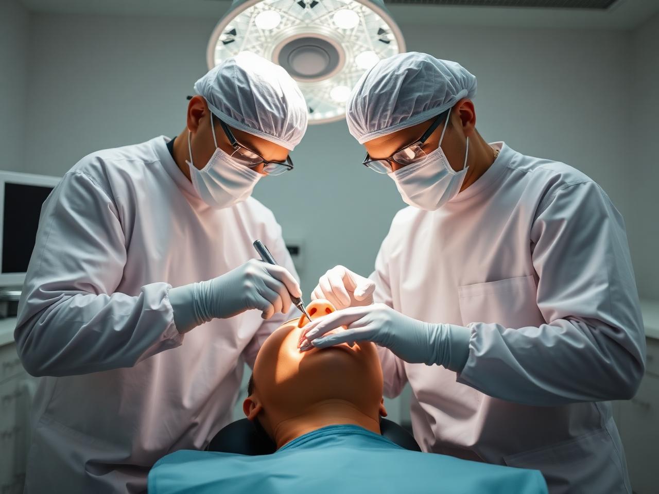 Emergency dentist treating patient